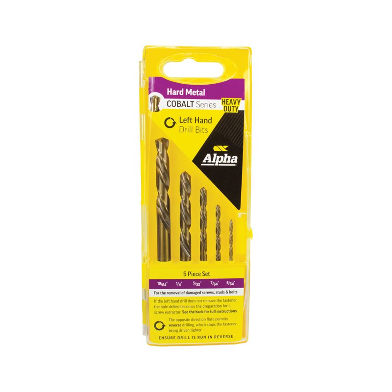 5 Piece Left Hand Cobalt Drill Set Alpha Tools