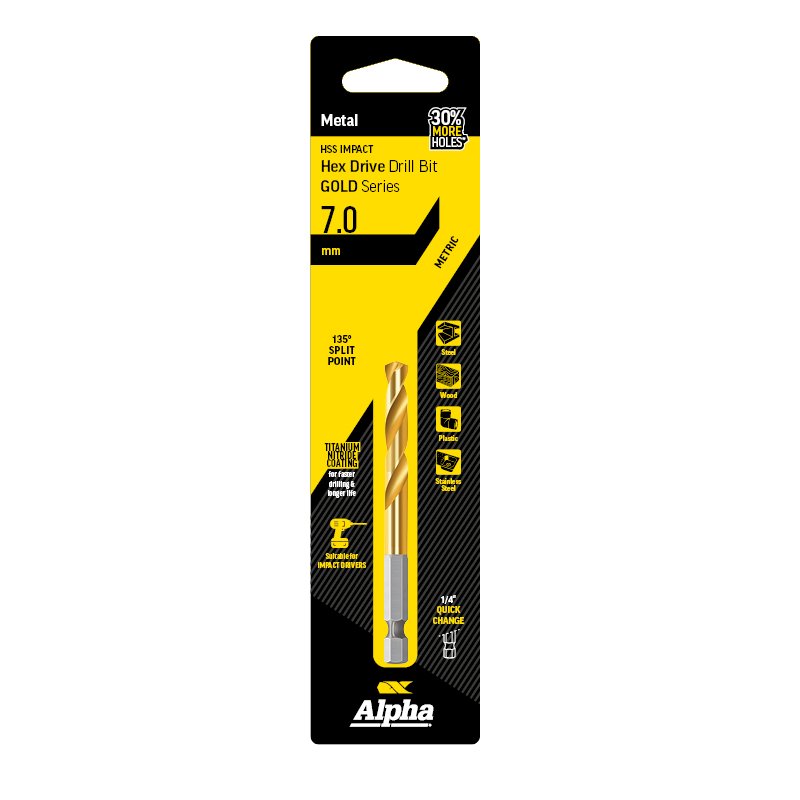 7mm Hex Shank Quick Release Drill Bit – Gold Series - Alpha Tools